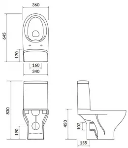 CERSANIT - WC KOMBI MODUO 43 cm 674 010 3/5 CLEAN ON, SEDADLO SLIM WRAM DUROPLAST-SOFT CLOSE K116-036