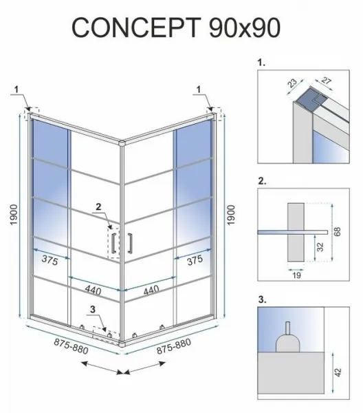 Sprchovací kút Rea CONCEPT 90x90 cm čierny