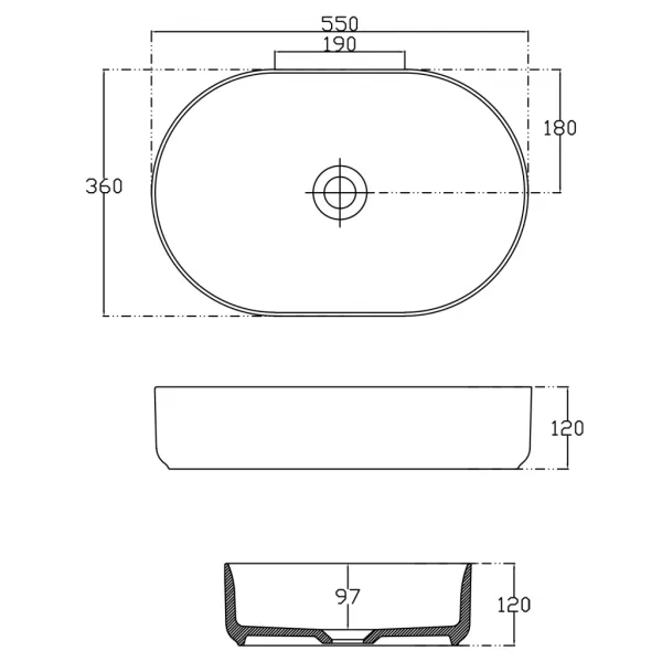 Keramické umývadlo INFINITY OVAL na doske, 55x36cm, antracit 10NF65055-2C