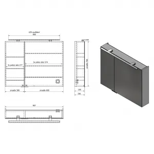 SAPHO - MIRRÓ galérka s LED osvetlením, 90x70x16cm, biela MC090-0030