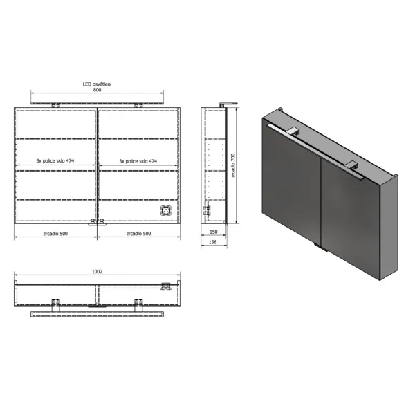 SAPHO - MIRRÓ galérka s LED osvetlením, 100x70x16cm, biela MC100-0030