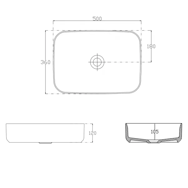 Keramické umývadlo INFINITY RECTANGLE na dosku, 50x36cm, biele matné 10NF65050-2L