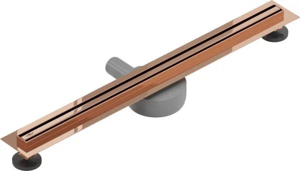 Odvodňovací žľab s otočným sifónom MEXEN FLAT 360 SLIM ružová zlatá 60 cm