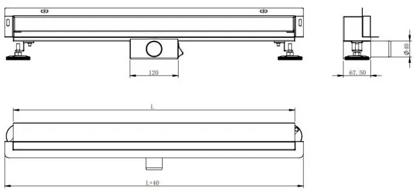 Odtokový žľab k stene MEXEN FLAT WALL 2in1 120 cm čierny