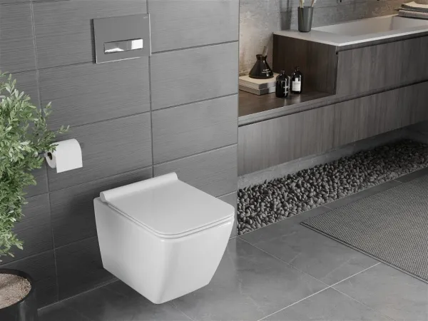 Závěsná WC mísa MEXEN VEGA bílá, rimless + prkénko slim
