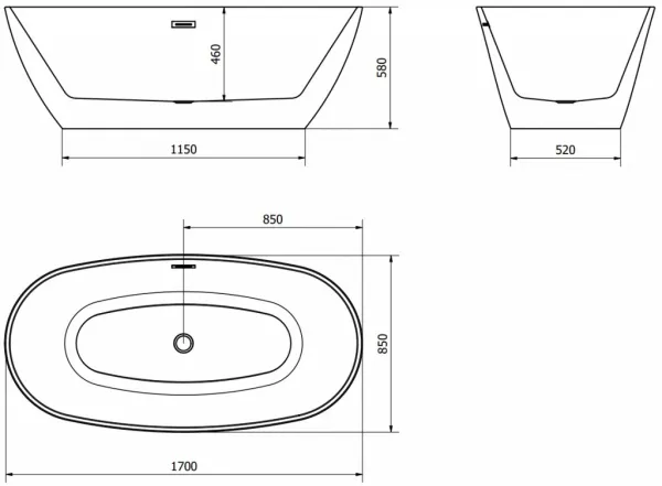 Akrylátová vaňa Mexen ERIS 170x85 cm biela + automatický výpust