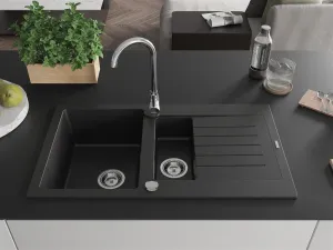 Granitový dřez MEXEN MATIAS s kuchyňskou baterií černý/chrom