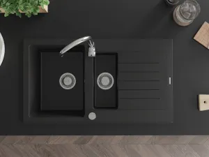 Granitový dřez MEXEN MATIAS s kuchyňskou baterií černý/chrom