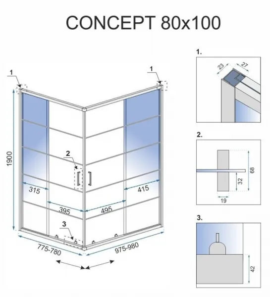 Sprchový kút Rea CONCEPT 80x100 cm čierny