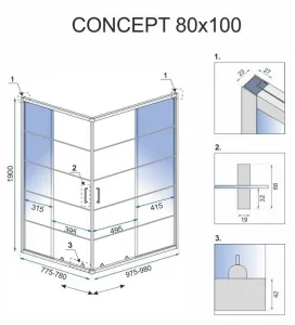 Sprchový kút Rea CONCEPT 80x100 cm čierny