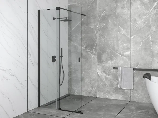BESCO - Walk-in sprchovací kút VAYO BLACK - FARBA rámu - Čierna, Rozmer A - 130, Rozmer C - 200, Smer zatvárania - Univerzálne Ľavé / Pravé, Výplň - Číre bezpečnostné sklo - 8 mm BCVAYO130BC