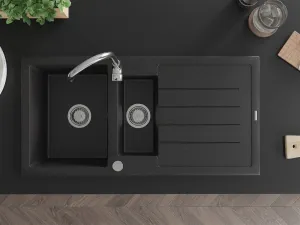 Granitový drez MEXEN ANDRES 100 x 50 cm čierno-strieborný/chrómový