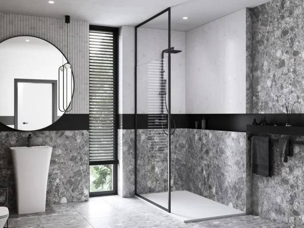 BESCO - Walk-in sprchovací kút ICON - Farba rámu zásteny - Hliník čierny, Rozmer A - 110, Rozmer C - 200, Smer zatváranie - Univerzálny Ľavé / Pravé, Výplň - Číre bezpečnostné sklo - 8 mm BCICON11BC