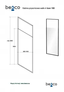 BESCO - Walk-in sprchovací kút ICON - Farba rámu zásteny - Hliník čierny, Rozmer A - 100, Rozmer C - 200, Smer zatváranie - Univerzálny Ľavé / Pravé, Výplň - Číre bezpečnostné sklo - 8 mm BCICON10BC