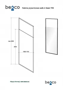 BESCO - Walk-in sprchovací kút ICON - Farba rámu zásteny - Hliník čierny, Rozmer A - 110, Rozmer C - 200, Smer zatváranie - Univerzálny Ľavé / Pravé, Výplň - Číre bezpečnostné sklo - 8 mm BCICON11BC