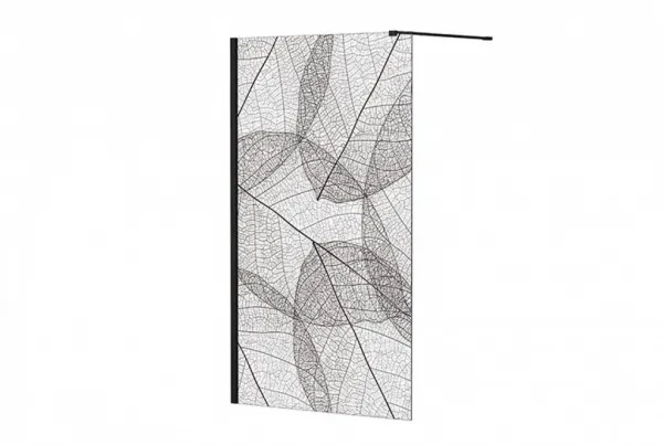 BESCO - Walk-in sprchovací kút Leaf - Farba rámu zásteny - Hliník čierny, Rozmer A - 120, Rozmer C - 200, Smer zatváranie - Univerzálny Ľavé / Pravé, Výplň - Maľované bezpečnostné sklo - 8 mm BCLEAFY120