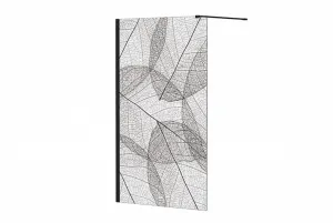 BESCO - Walk-in sprchovací kút Leaf - Farba rámu zásteny - Hliník čierny, Rozmer A - 120, Rozmer C - 200, Smer zatváranie - Univerzálny Ľavé / Pravé, Výplň - Maľované bezpečnostné sklo - 8 mm BCLEAFY120