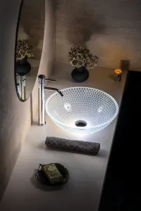 PUKETA sklenené gravírované umývadlo, priemer 42 cm, číra TY165