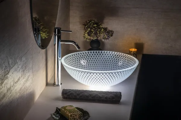 PUKETA sklenené gravírované umývadlo, priemer 42 cm, číra TY165