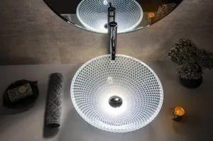 PUKETA sklenené gravírované umývadlo, priemer 42 cm, číra TY165