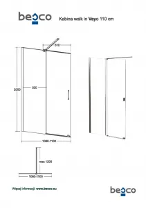 BESCO - Walk-in sprchovací kút VAYO - Farba rámu zásteny - Hliník chróm, Rozmer A - 110, Rozmer C - 200, Smer zatváranie - Univerzálny Ľavé / Pravé, Výplň - Číre bezpečnostné sklo - 8 mm BCVAYO110CC
