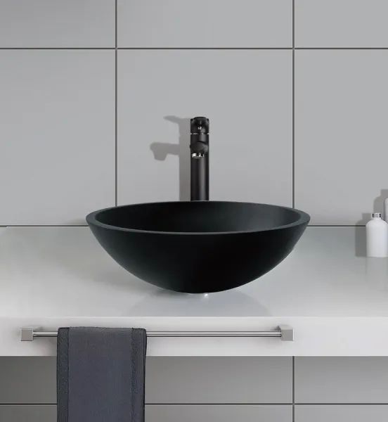 TELICA sklenené umývadlo, priemer 42 cm, čierna mat TY181B