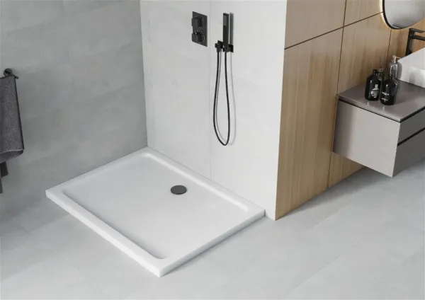 Sprchová vanička MEXEN FLAT s čiernym sifónom 100 x 80 cm biela