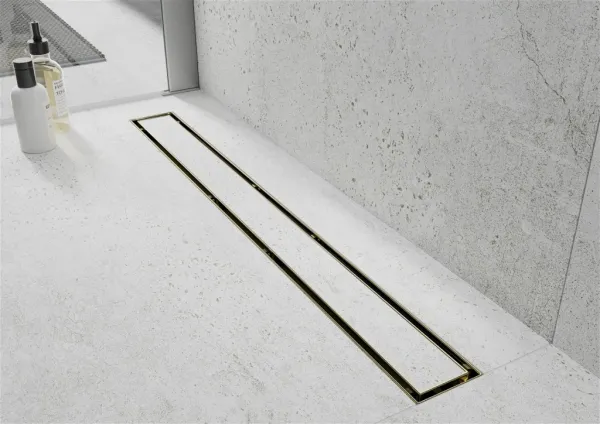 Lineárny odtokový žľab 110 cm MEXEN FLAT 2v1 zlatý