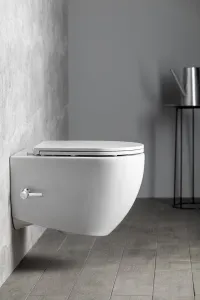 ISVEA - INFINITY CLEANWASH závesná WC misa, integrovaný ventil a bidetová spŕška, Rimless, 36,5x53cm, biela 10NFS1001I