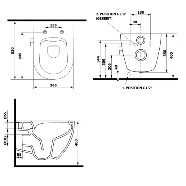 ISVEA - INFINITY CLEANWASH závesná WC misa, integrovaný ventil a bidetová spŕška, Rimless, 36,5x53cm, biela 10NFS1001I