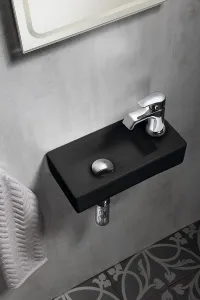 SAPHO - ZOE keramické umývadlo 37x18 cm, otvor pre batériu vpravo, čierna mat AR495B