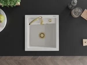 Granitový dřez MEXEN VITO bílý + baterie Telma zlatá