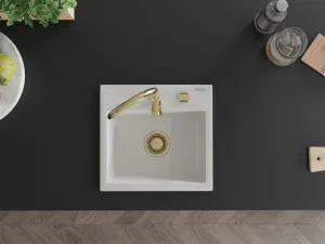 Granitový dřez MEXEN MILO s kuchyňskou baterií bílý/zlatý
