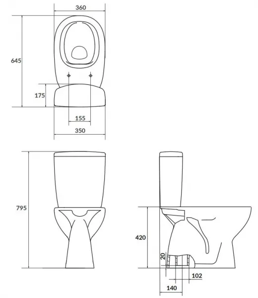 CERSANIT - WC KOMBI 684 ARTECO CO 020 3/5 NEW, SEDADLO DUROPLAST, SOFTCLOSE K667-075