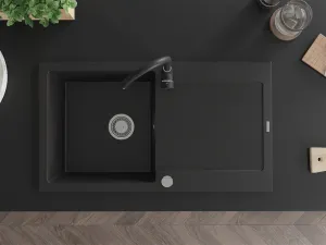 Granitový dřez s kuchyňskou baterií MEXEN LEO černý