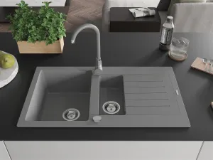 Granitový dřez MEXEN MATIAS s kuchyňskou baterií šedý