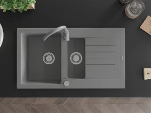 Granitový dřez MEXEN MATIAS s kuchyňskou baterií šedý
