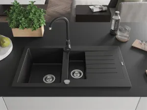 Granitový dřez MEXEN MATIAS s kuchyňskou baterií černý