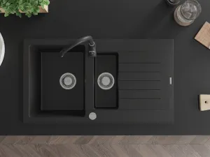 Granitový dřez MEXEN MATIAS s kuchyňskou baterií černý
