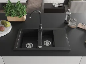 Granitový dřez MEXEN GASPAR s kuchyňskou baterií černý