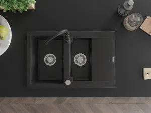 Granitový dřez MEXEN GASPAR s kuchyňskou baterií černý