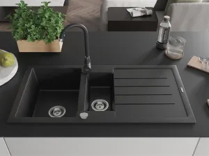 Granitový dřez s kuchyňskou baterií MEXEN ANDRES I černý