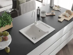 Granitový dřez MEXEN ENZO s kuchyňskou baterií bílý