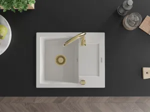 Granitový dřez MEXEN ENZO s kuchyňskou baterií bílý/zlatý