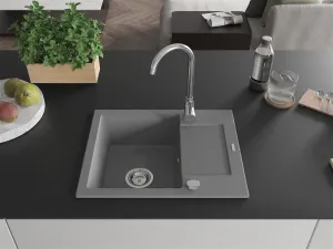 Granitový dřez MEXEN ENZO s kuchyňskou baterií šedý/chrom
