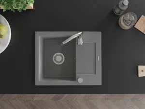 Granitový dřez MEXEN ENZO s kuchyňskou baterií šedý/chrom