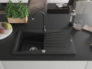 Granitový dřez s kuchyňskou baterií MEXEN CESAR černý