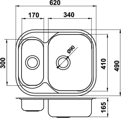 NOVASERVIS NOVASERVIS - Drez 49x62 1+1/2 s odkvapom a prepadom nerez DR49/62