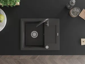 Granitový dřez MEXEN ENZO s kuchyňskou baterií černý skvrnitý