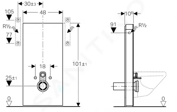 Geberit Monolith - Sanitárny modul na závesné WC, 101 cm, bočný prívod vody, biela 131.022.SI.5